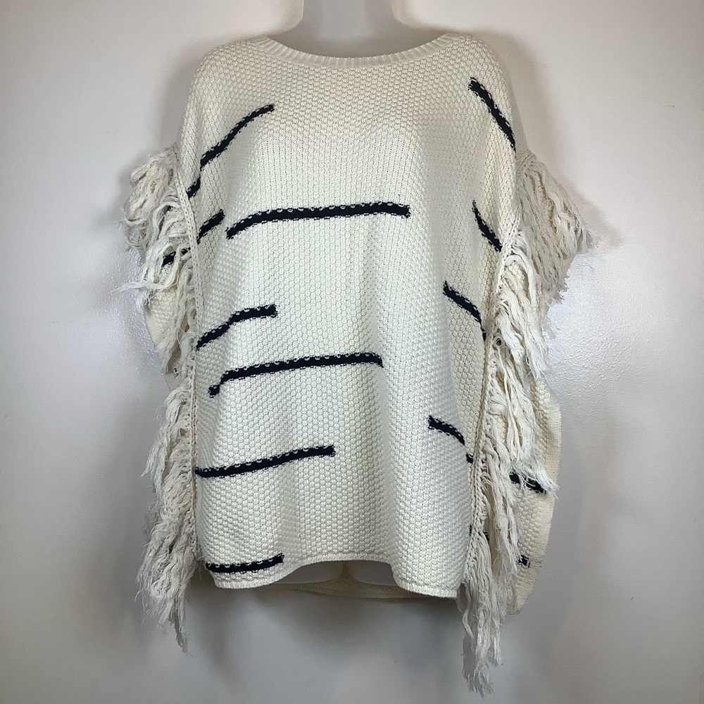 Lucky Brand Cream Cape Boxy Sweater with Fringe‎ Accent - Size XS/S